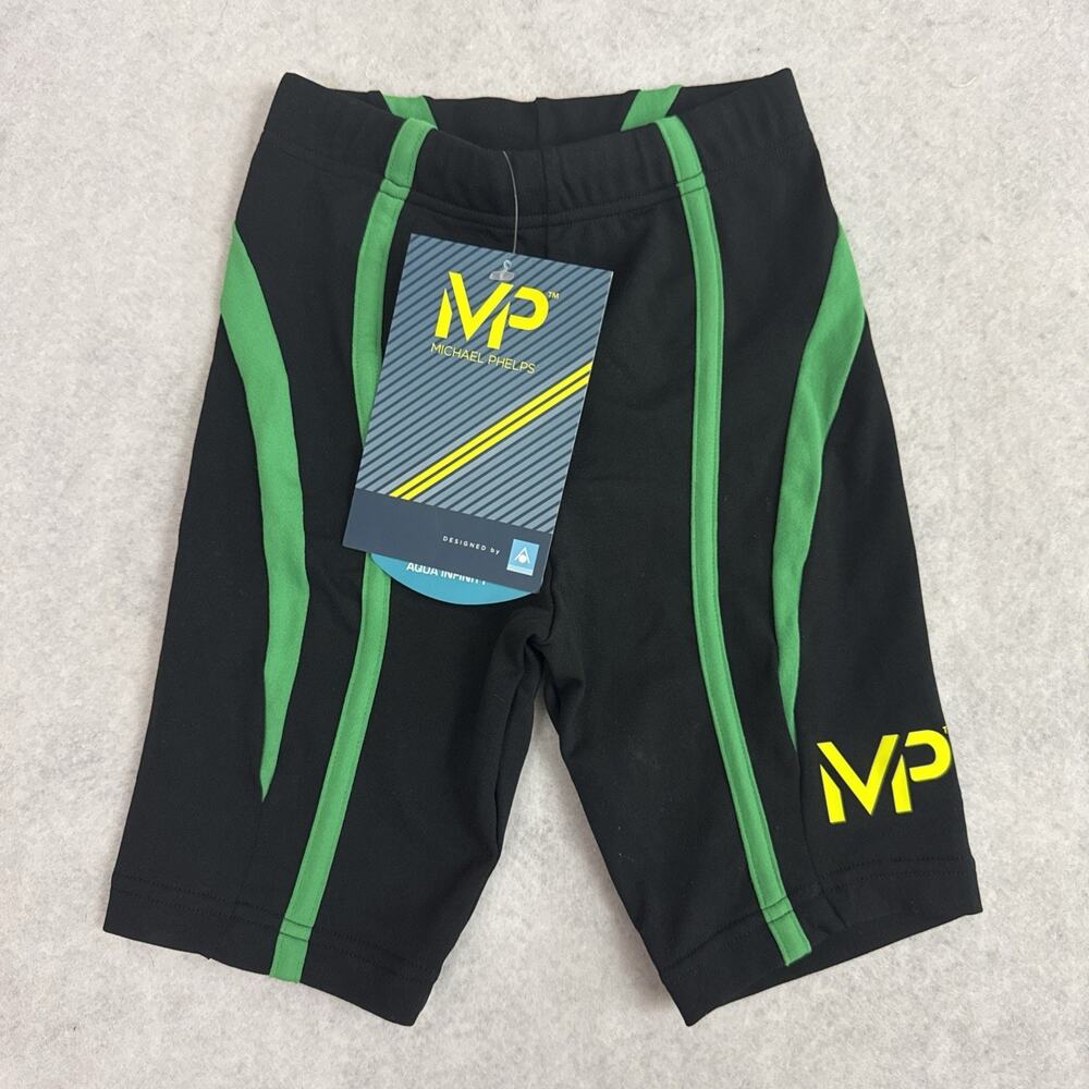 MP Michael Phelps Boys Jammer Swim Shorts Size 22 Black Green Competition NWT
